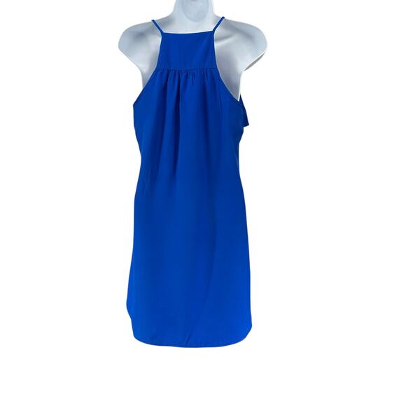 Britt Ryan 100% Silk Saphire Blue Mini Shift Dress Ruffle Top Spaghetti Strap XS - Picture 4 of 6